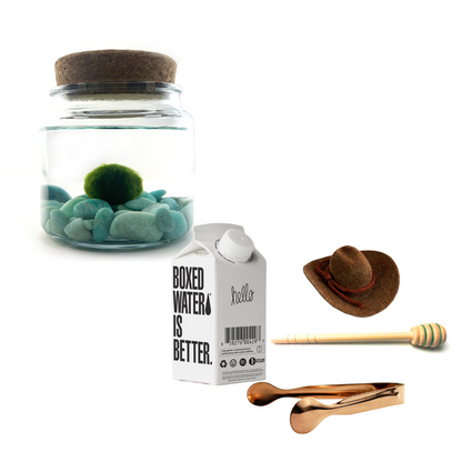 Combo Amazonite Moss Amigo with brown country hat and rose gold tong.