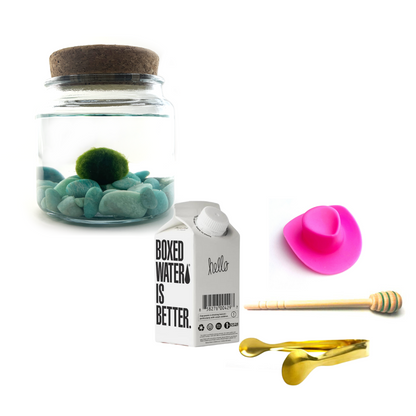 Combo Amazonite Moss Amigo with pink country hat and gold tong.