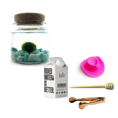 Combo Amazonite Moss Amigo with pink country hat and gold tong.