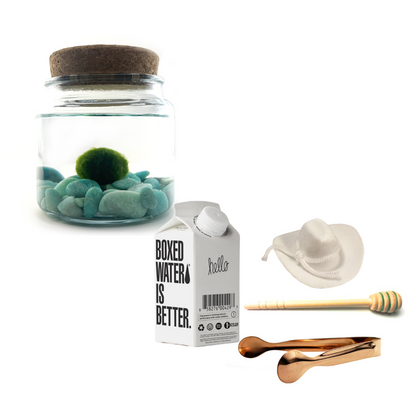 Combo Amazonite Moss Amigo with White country hat and rose gold tong.