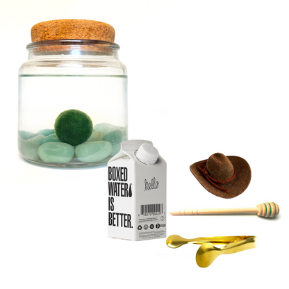 Combo Aventurine Moss Amigo with brown country hat and gold tong.