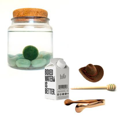 Combo Aventurine Moss Amigo with brown country hat and rose gold tong.