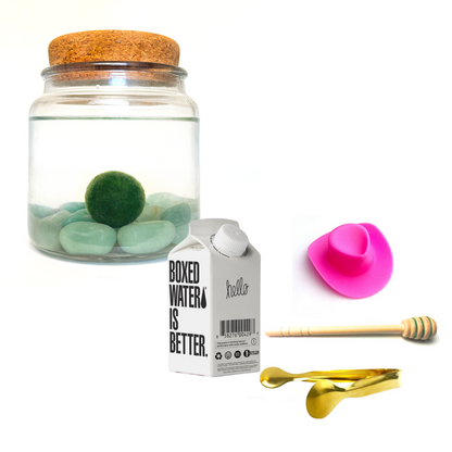 Combo Aventurine Moss Amigo with pink country hat and gold tong.