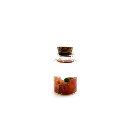 Close-up of Moss Nino with Carnelian gemstone in Moss Nino Jar.