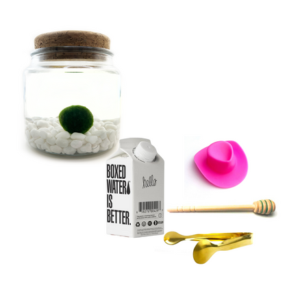 Combo Classic Moss Amigo with pink country hat and gold tong.