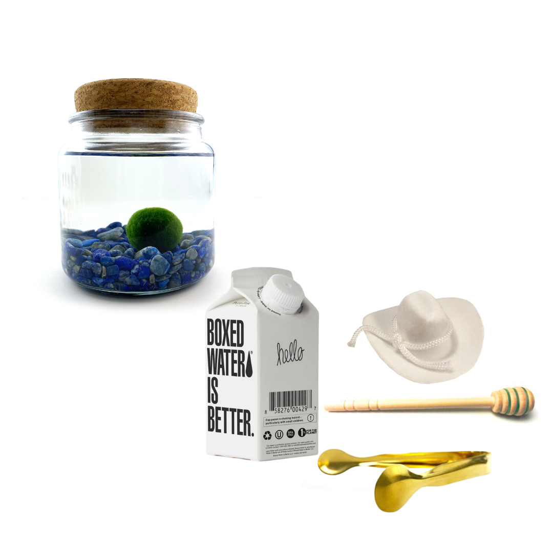 Combo Lapis Lazuli Moss Amigo with white country hat and gold tong.