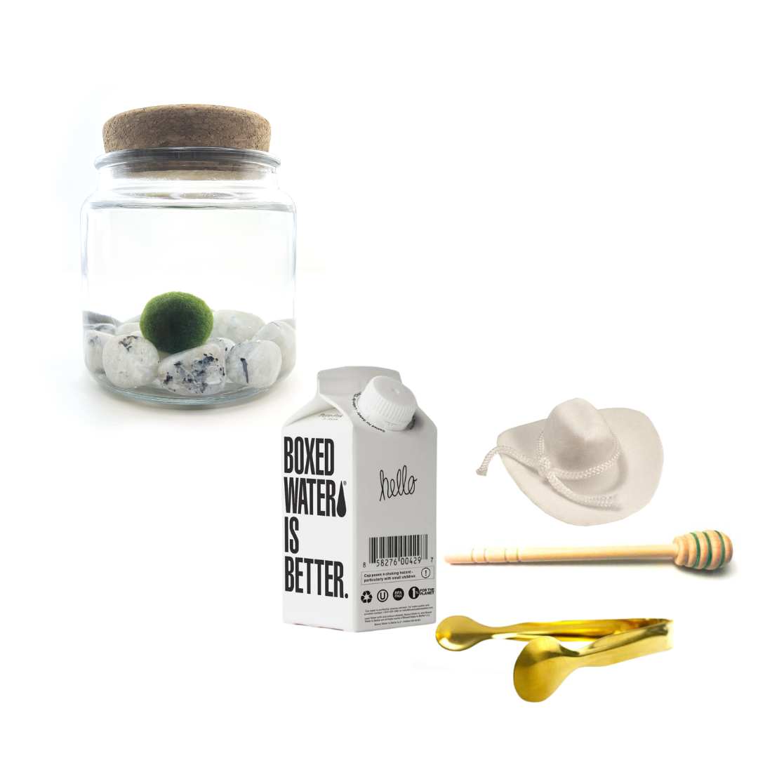 Combo Moonstone Moss Amigo with white country hat and Gold tong.