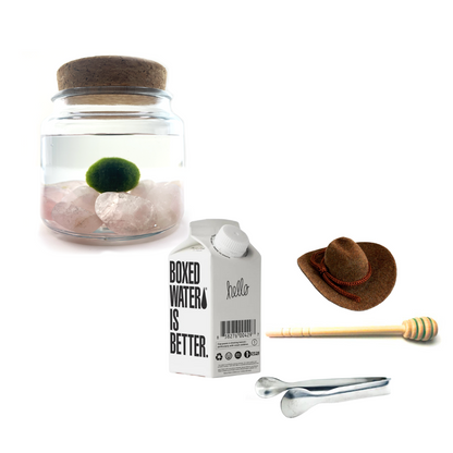 Combo Rose Quartz Moss Amigo with brown country hat and silver tong.