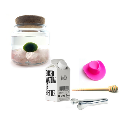 Combo Rose Quartz Moss Amigo with pink country hat and silver tong.