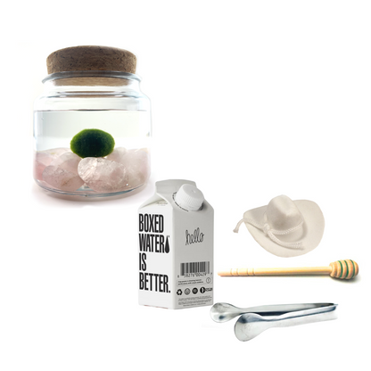Combo Rose Quartz Moss Amigo with white country hat and silver tong.