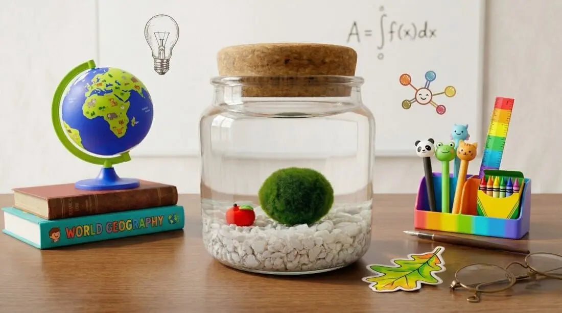 Moss Amigo on a classroom desk